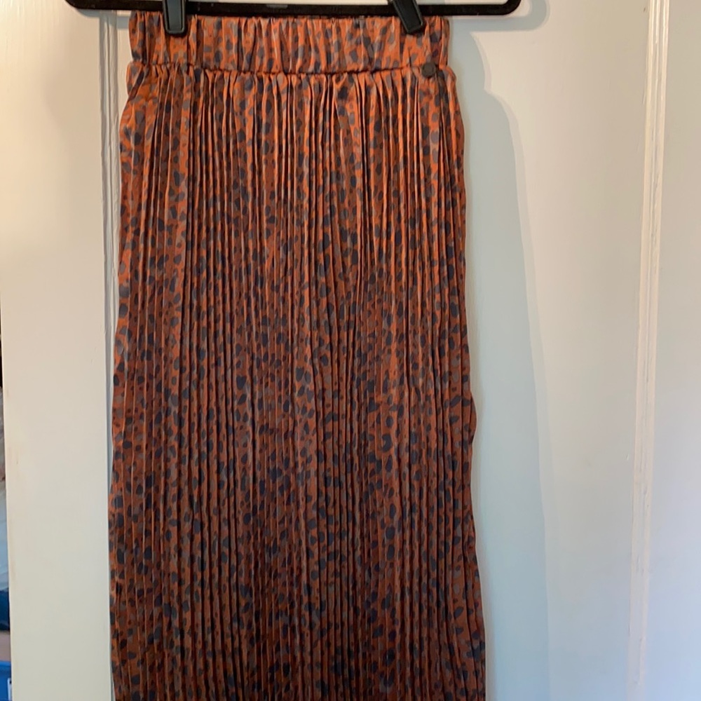 Anthropologie Pleated Animal Print Midi Skirt